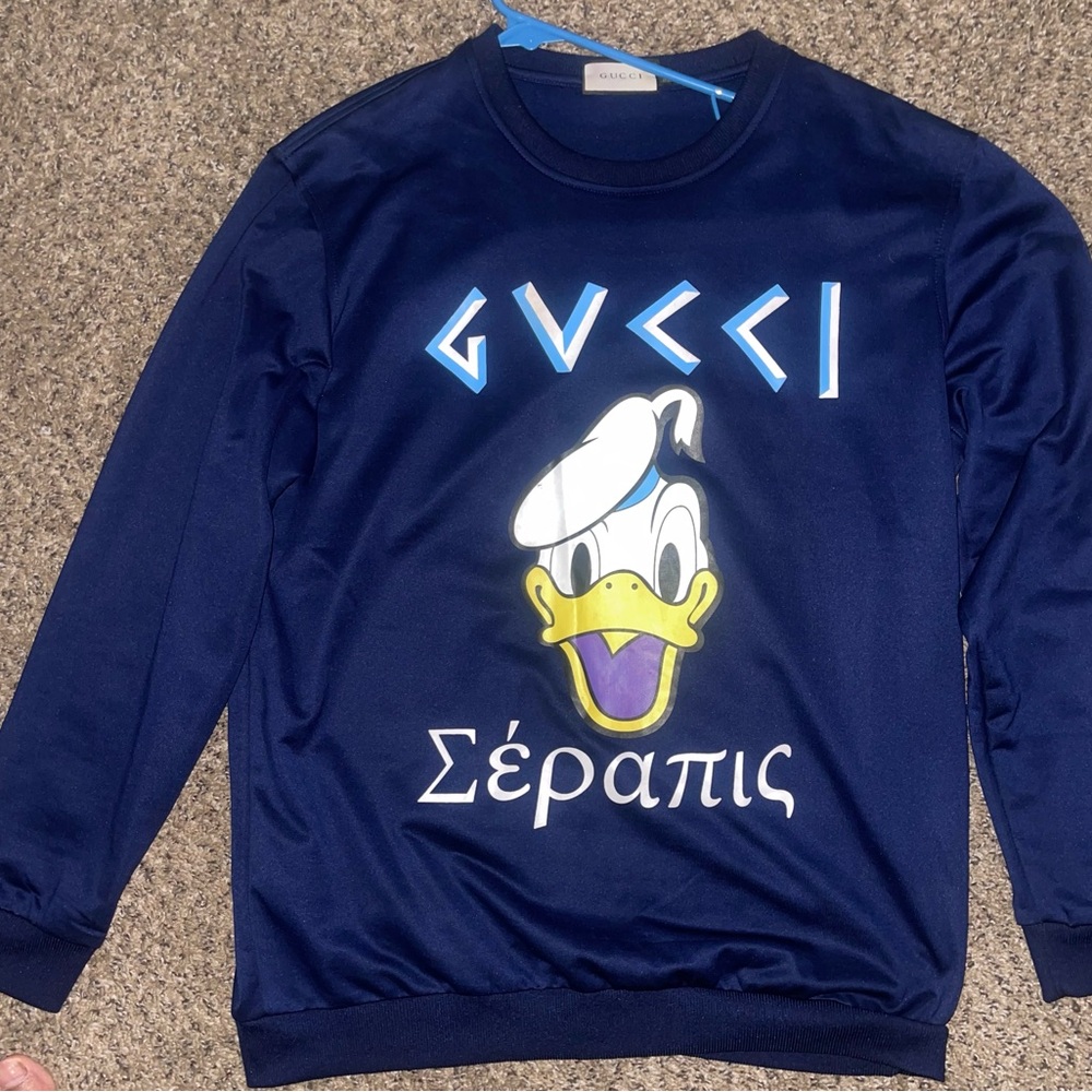Gucci Blue Crewneck Sweater with Donald Duck Graphic